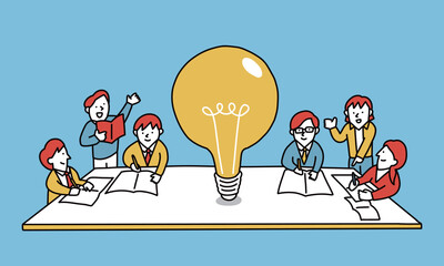 大きな目標に向かって勉強する中学生・高校生と講師・先生のイラスト