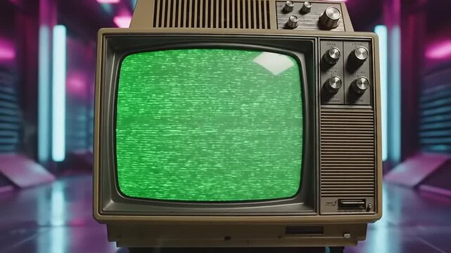 Retro 1980s television Green Screen static noise display
