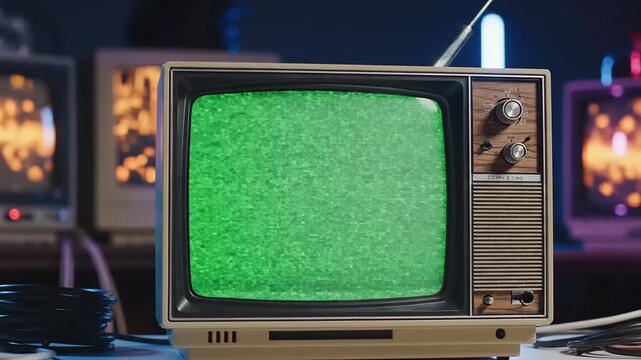 Retro 1980s television Green Screen static fuzz noise test pattern