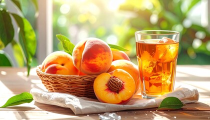 신선한 복숭아와 아이스 피치 티 Iced Peach Tea With Fresh Peaches