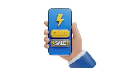 Hand Holding Smartphone with Flash Sale Notification