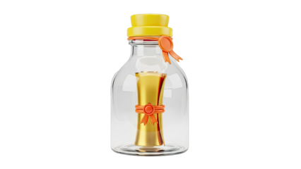 Message in a bottle with scroll and ribbon