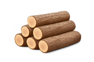 Stacked wood logs forming a pile, organized for use as natural fuel or building material, transparent background