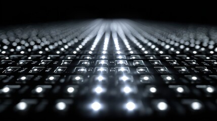 Abstract background of glowing dots in a dark space setting