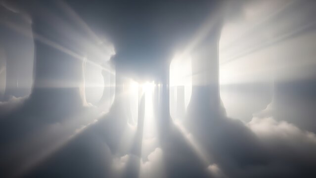 Awe-inspiring celestial light rays pierce through dramatic, swirling cloud formations, casting a radiant glow and evoking a powerful sense of hope and spiritual tranquility across the ethereal sky - Powered by Adobe