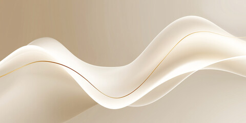 Minimalist abstract background with flowing cream and beige waves, accented by a golden line. Soft gradient tones create an elegant, versatile design ideal for branding and presentations.