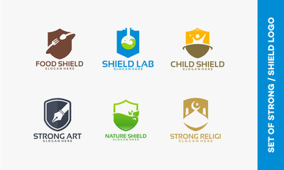 Collection of Shield Logos Representing Various Concepts.