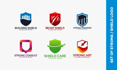 Set of Six Shield Logos for Business and Security Concepts.
