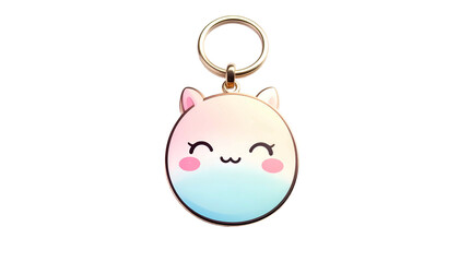 A cute, round keychain with gradient colors, cat ears, and a smiling face