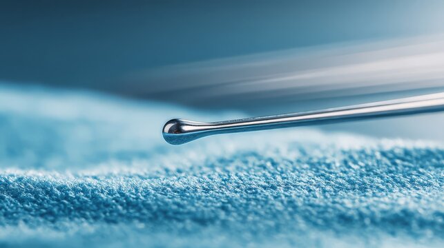 A Sterile Stainless Steel Surgical Dilator on a Textured Blue Surface