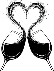 Two Wine Glasses Forming Heart Shape Romantic Celebration Illustration