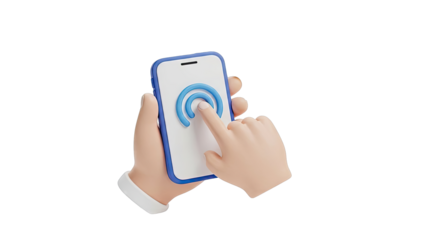 3D Hand Touching Smartphone Screen with Blue Circular Icon