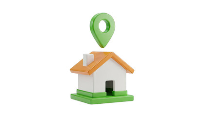 3D Icon of a House with a Location Pin