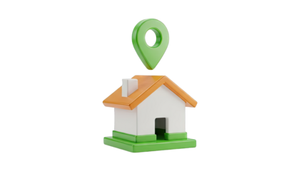 3D Icon of a House with a Location Pin
