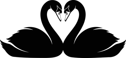 Swan Pair Forming Heart Shape Symbol of Love Romance and Loyalty Illustration