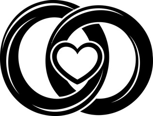 Interlocked Rings with Heart Symbol of Marriage Love and Commitment Illustration