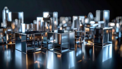Miniature chrome and glass cityscape reflecting light