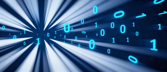 Binary digits in glowing blue tunnel
