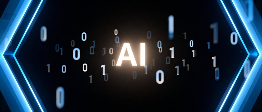 AI glowing in binary code background