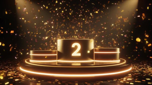 Golden Podium with Number Two and Confetti.