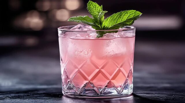 A glass of refreshing ice tea with a mint garnish, perfect for a warm day or a relaxing evening. The combination of sweet and tart flavors is complemented by the cool and crisp taste of the mint.