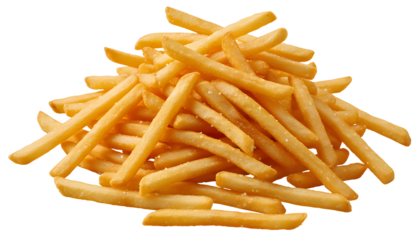 Heap of crispy golden french fries with salt isolated on transparent background
