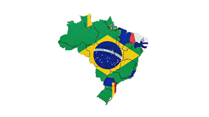 Map of Brazil stylized with its flag