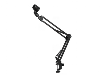 Black microphone boom arm for studio podcasting
