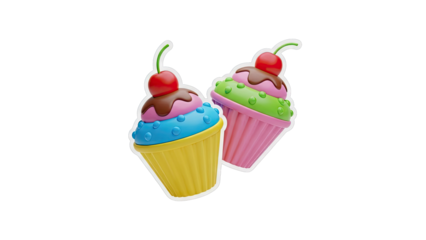 Two colorful cartoon ice cream cones with cherries
