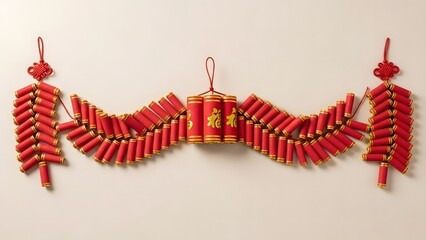Chinese New Year Hanging Red Firecracker Garland Decoration With Golden Details