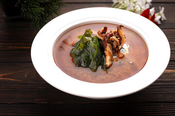 Classic miso soup wooden background