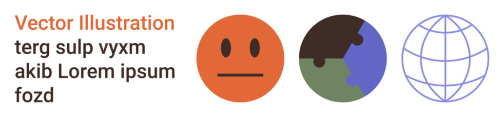 Obraz premium Emotions, environmental awareness, technology, global communication, sustainability, education. Neutral emoticon, Earth icon globe wireframe. Emotions and environmental awareness visual concepts