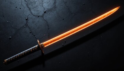 The mesmerizing fiery glow of a legendary sword on a dark background