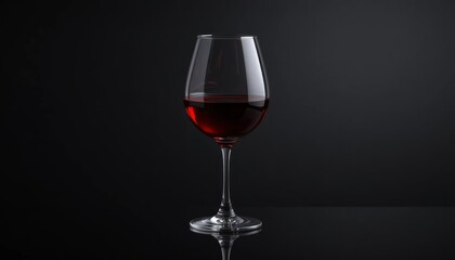 Elegant stemware holding dark crimson liquid reflecting on a black surface