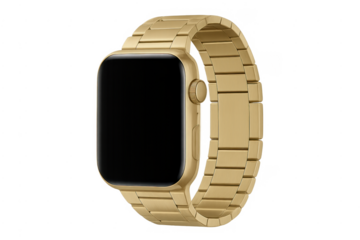 Golden smartwatch with black screen on transparent background