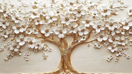 A breathtaking artistic representation of a tree adorned with white flowers.