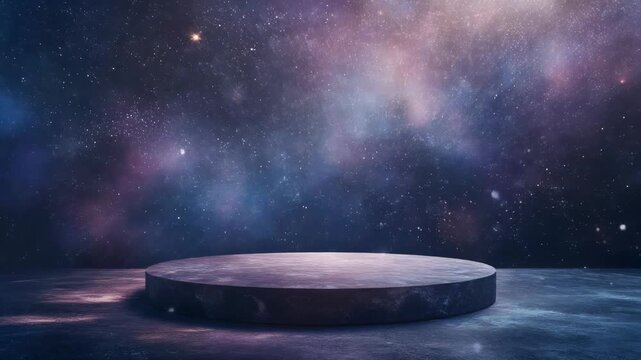 Cosmic Platform in a Starry Night Sky with Nebula.