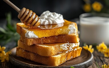 Breakfast bliss: French toast layered with yogurt and drizzled in honey.