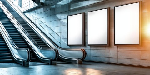 Urban media display showcasing unused advertisement spaces in public areas.