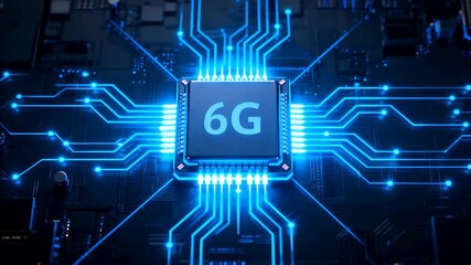 6G Ultra High Speed Network Processor with Blue Glowing Digital Circuit - Powered by Adobe