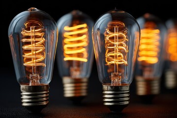 Vintage Edison light bulbs glowing with warm amber filaments