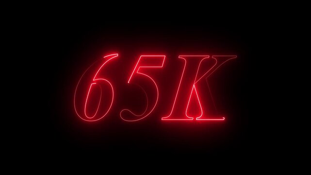 Neon line 65k Ultra HD icon isolated on black background, 65K followers. animation in Easy to put into any video. 4k animation...