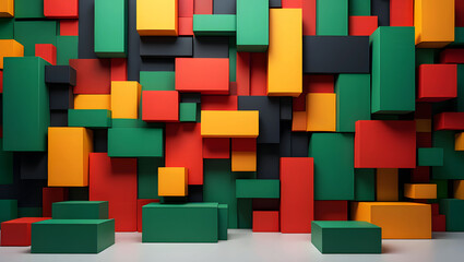 Black History Month background, Colorful geometric 3d blocks background with abstract shapes and vibrant hues