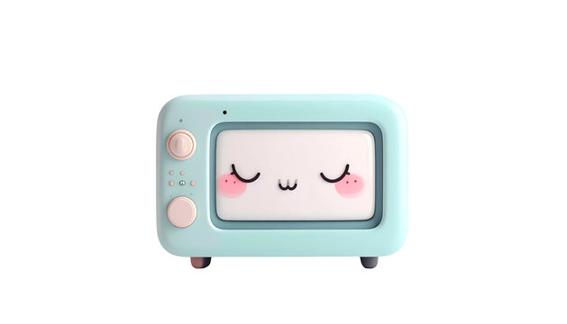 A cartoon-style teal-colored microwave with a cute, sleepy face against a black background