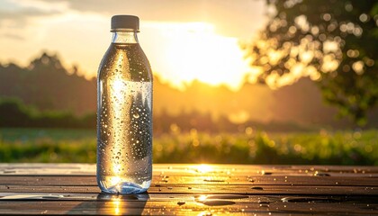 노을빛 속 물방울 맺힌 물병 Water Bottle With Condensation at Sunset