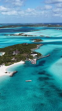 Exuma Skyline In Exuma Islands Black Point Bahamas. Turquoise Ocean Waves Gently Crashing On Tropical Beach. Island Life Landscape Idyllic Beautiful. Idyllic. Exuma Islands Black Point.