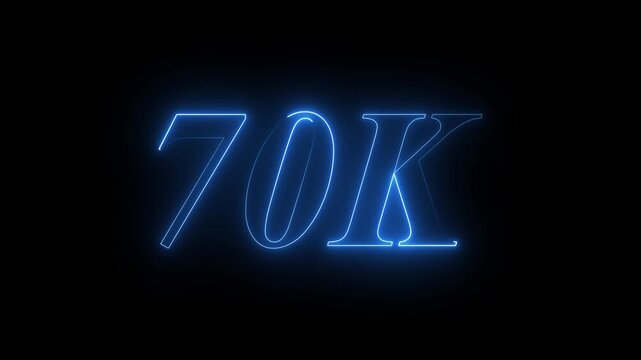 Neon line 70k Ultra HD icon isolated on black background, 70K followers. animation in Easy to put into any video. 4k animation...