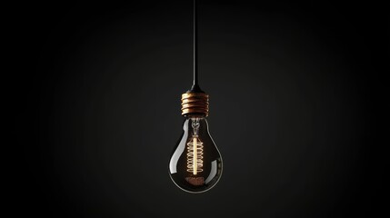A single glowing light bulb adds warmth to a black ceiling.