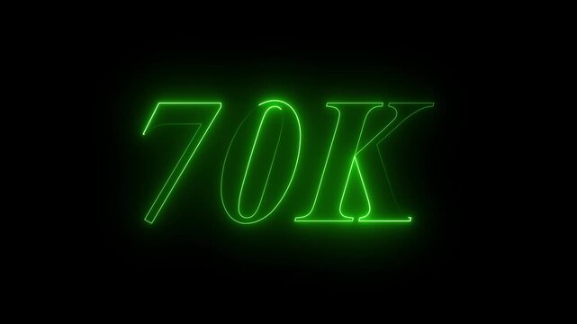 Neon line 70k Ultra HD icon isolated on black background, 70K followers. animation in Easy to put into any video. 4k animation...
