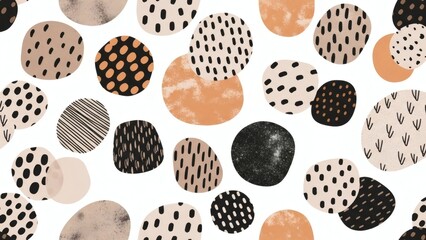 Abstract Geometric Seamless Pattern Hand Drawn Irregular Shapes Organic Forms Textured Brush Strokes Maximalist Modern Design Black White Vector Background Tile